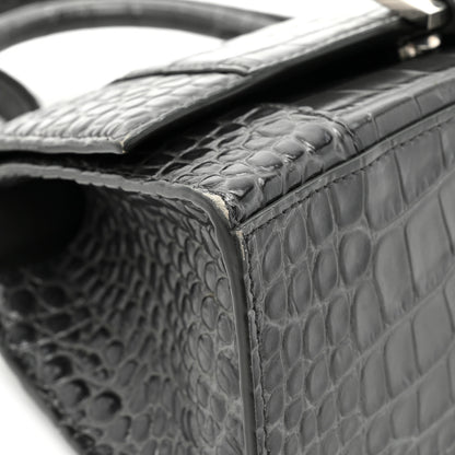 Balenciaga Shiny Calfskin Crocodile Embossed Small Hourglass Top Handle Bag Dark Grey 11 of 19