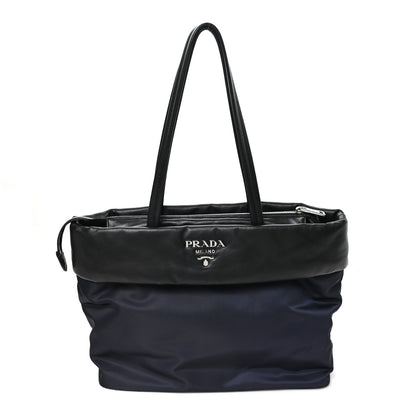Prada Nappa Nylon Soft Padded Shopping Tote Black Blue 1 of 10