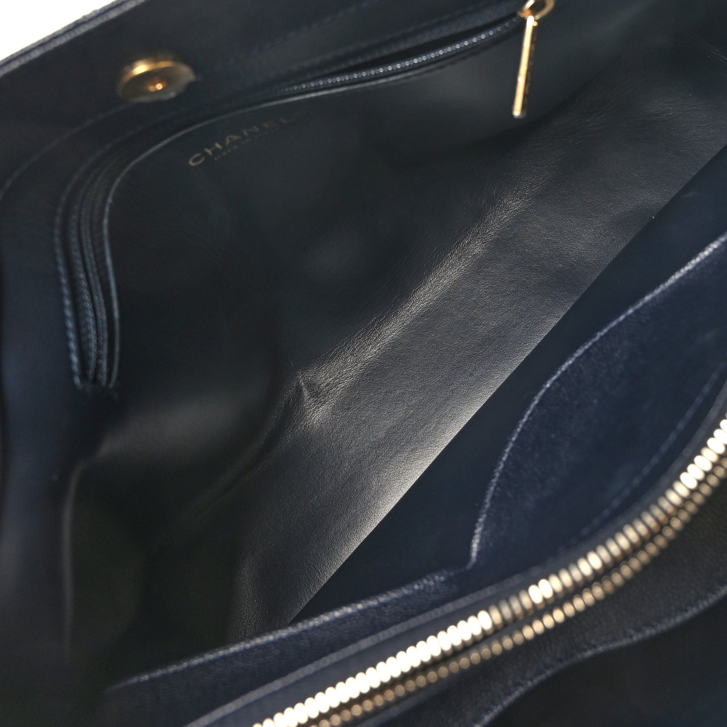 Caviar Quilted Small Shopping Tote Navy Blue