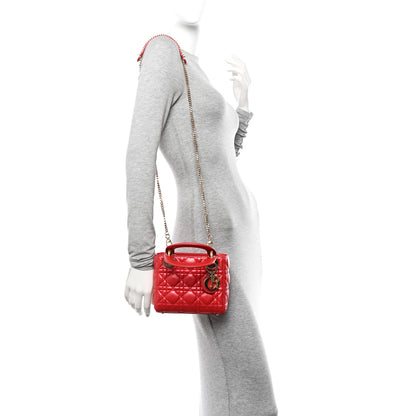 Christian Dior Metallic Lambskin Cannage Mini Lady Dior Red 2 of 9