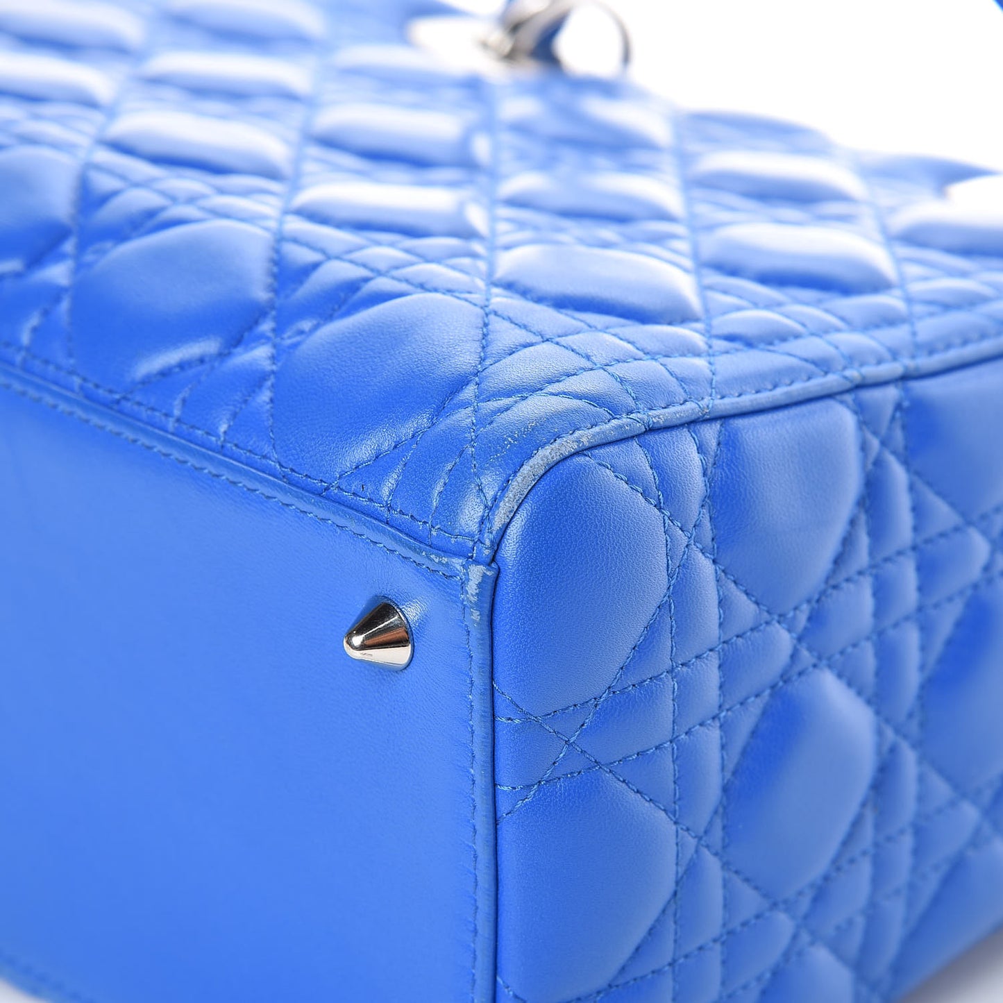 Lambskin Cannage Medium Lady Dior Blue Persan