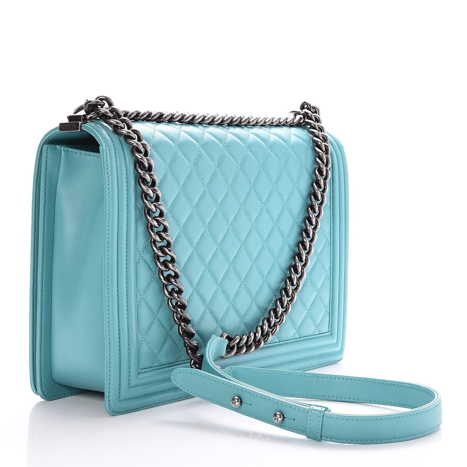 Chanel Lambskin Quilted Large Boy Flap Turquoise 4 of 9