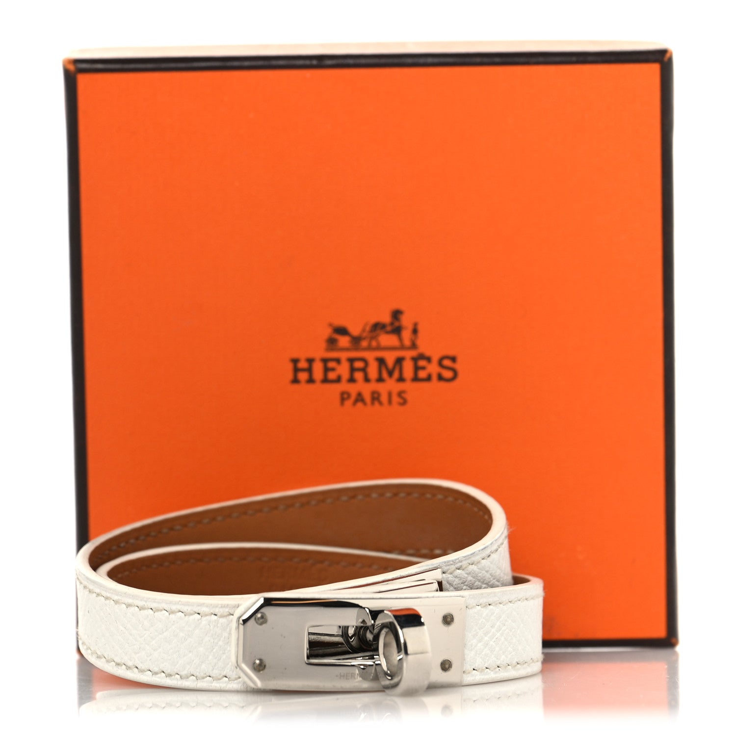 Hermes Epsom Kelly Double Tour Bracelet M White 7 of 7