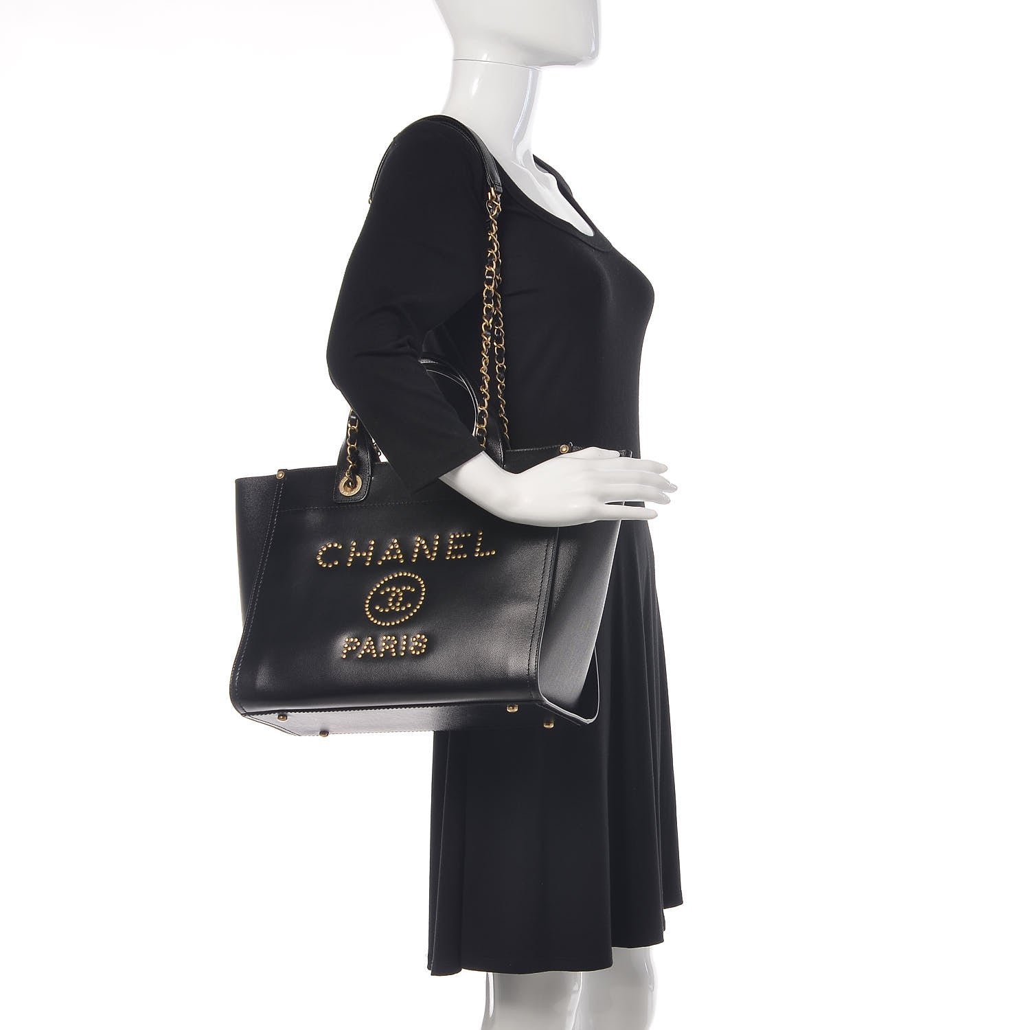 Chanel Caviar Small Studded Deauville Tote Black 2 of 10