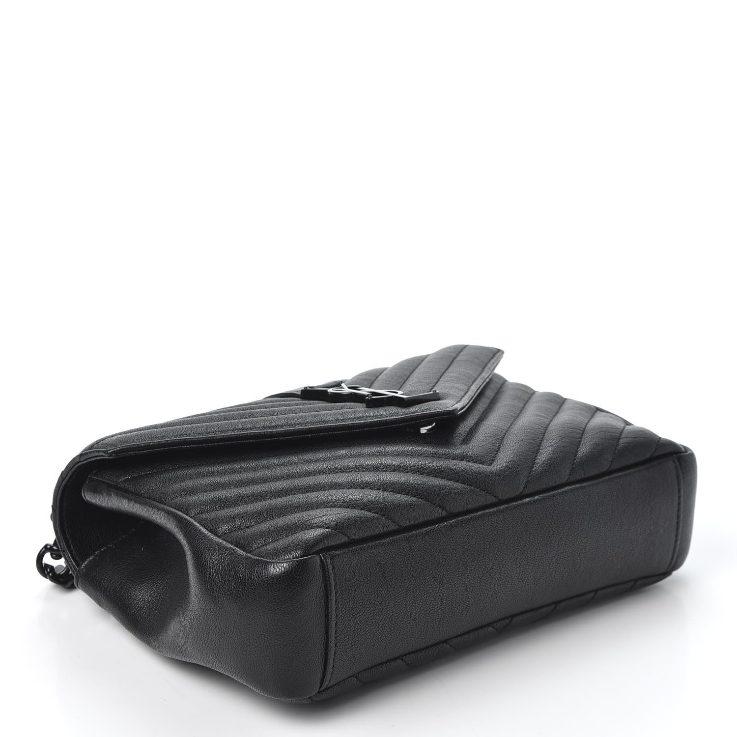 Saint Laurent Sheepskin Matelasse Chevron Monogram Medium College Bag Black 3 of 9