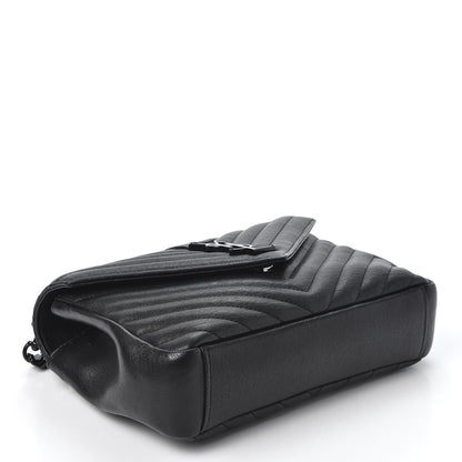 Saint Laurent Sheepskin Matelasse Chevron Monogram Medium College Bag Black 3 of 9