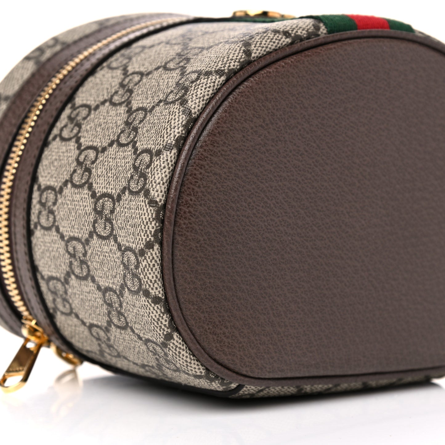 GG Supreme Monogram Textured Calfskin Web Ophidia Vanity Cosmetic Case Beige Ebony New Acero