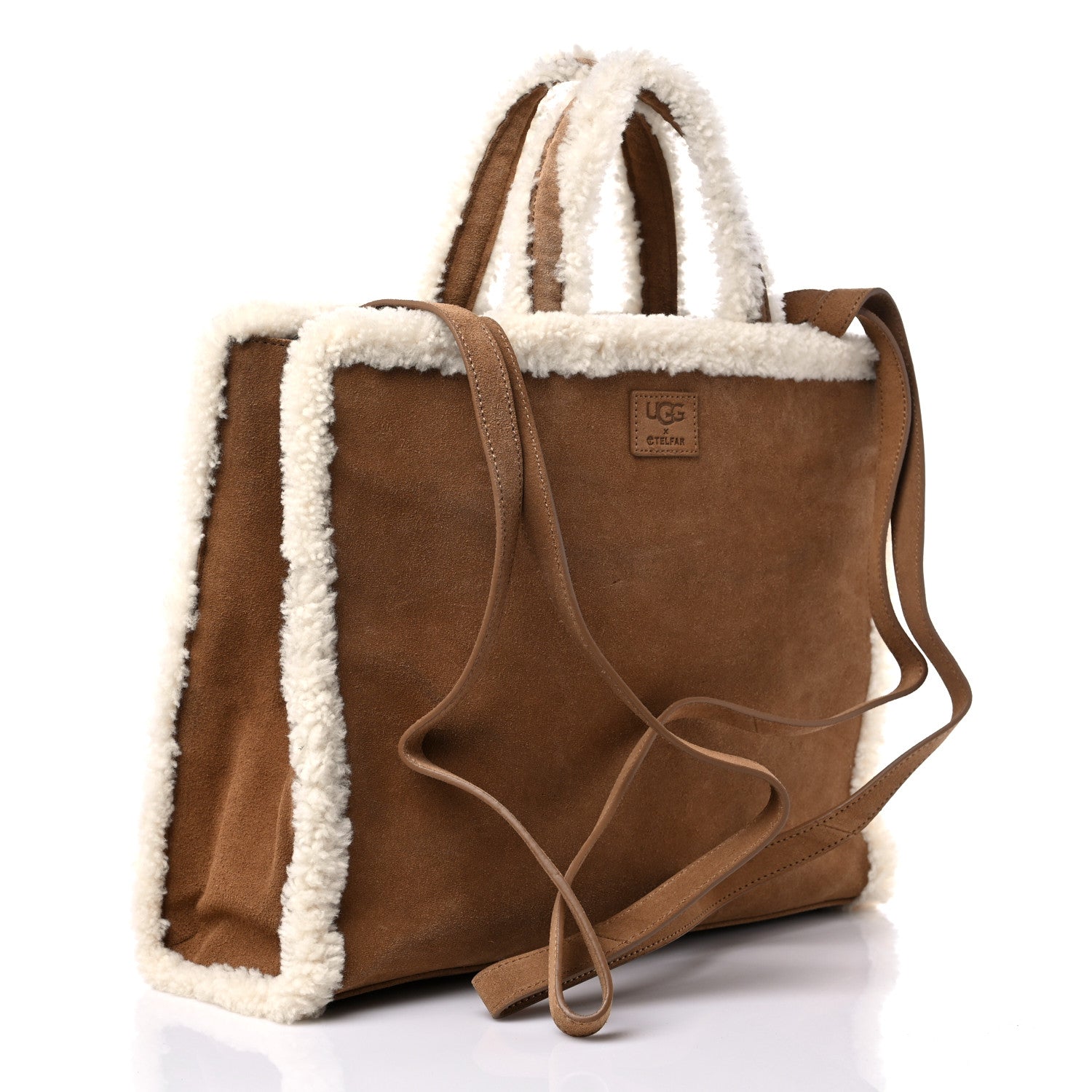 Telfar X UGG Suede Shearling Medium Shopping Bag Chestnut 3 of 12