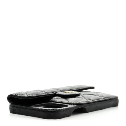 Chanel Caviar Quilted Pearl Crush iPhone XII Pro Max Holder With Chain Black 4 of 10