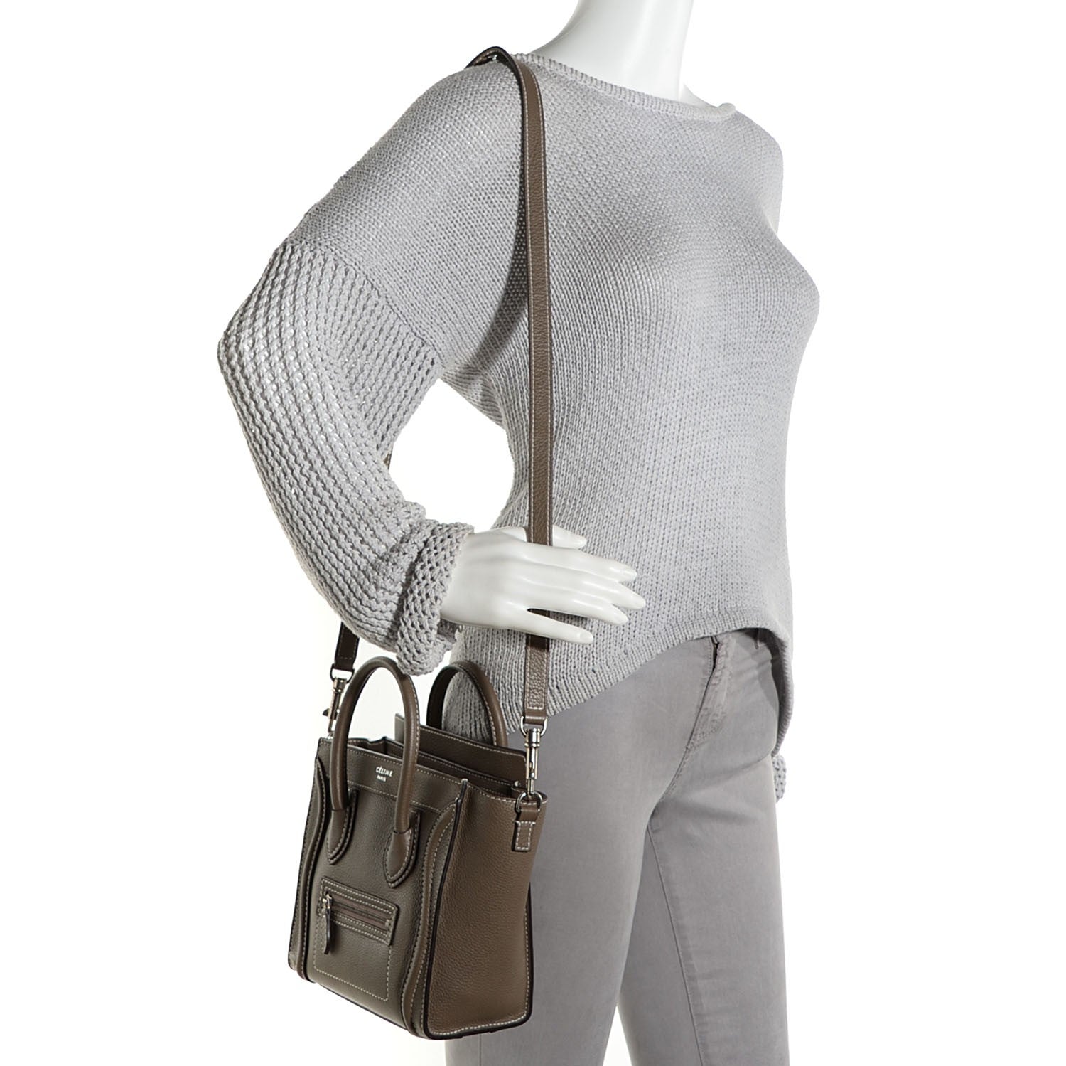 Celine Drummed Calfskin Nano Luggage Souris 2 of 8