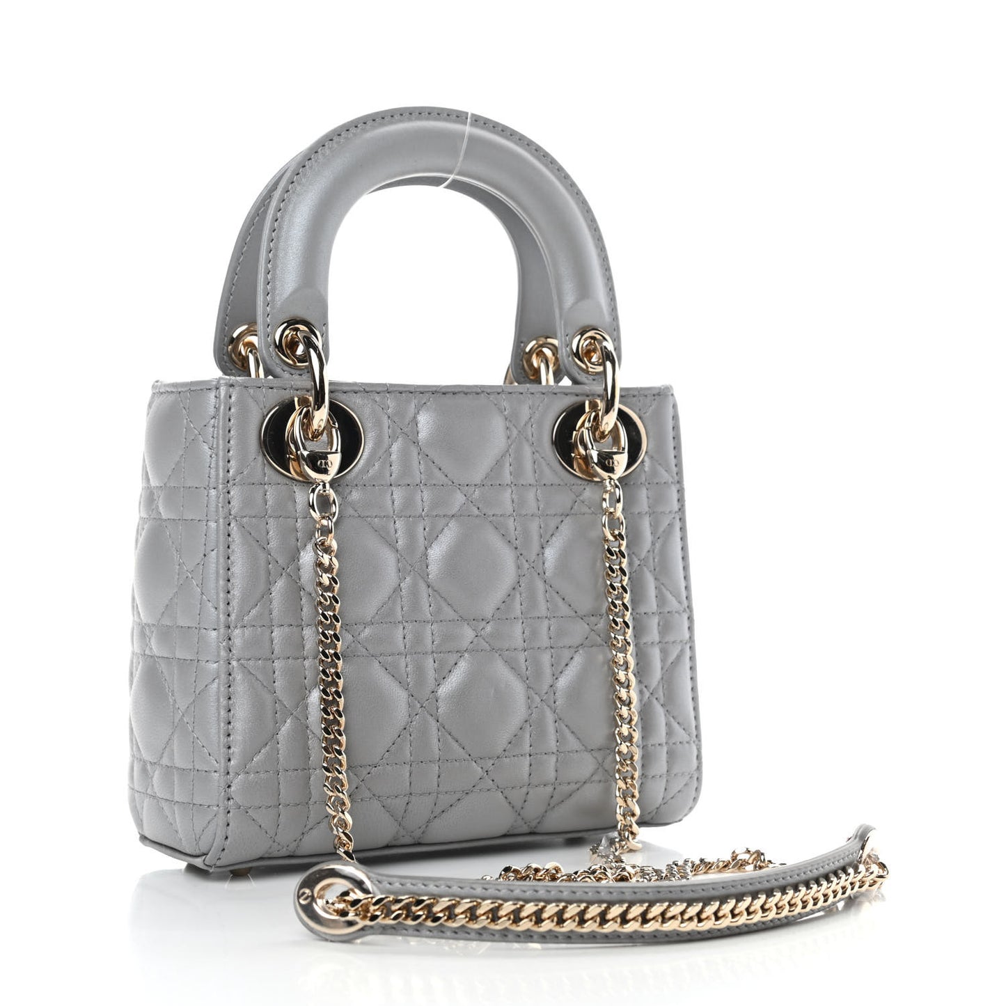 Lambskin Cannage Mini Lady Dior Gray Opaline