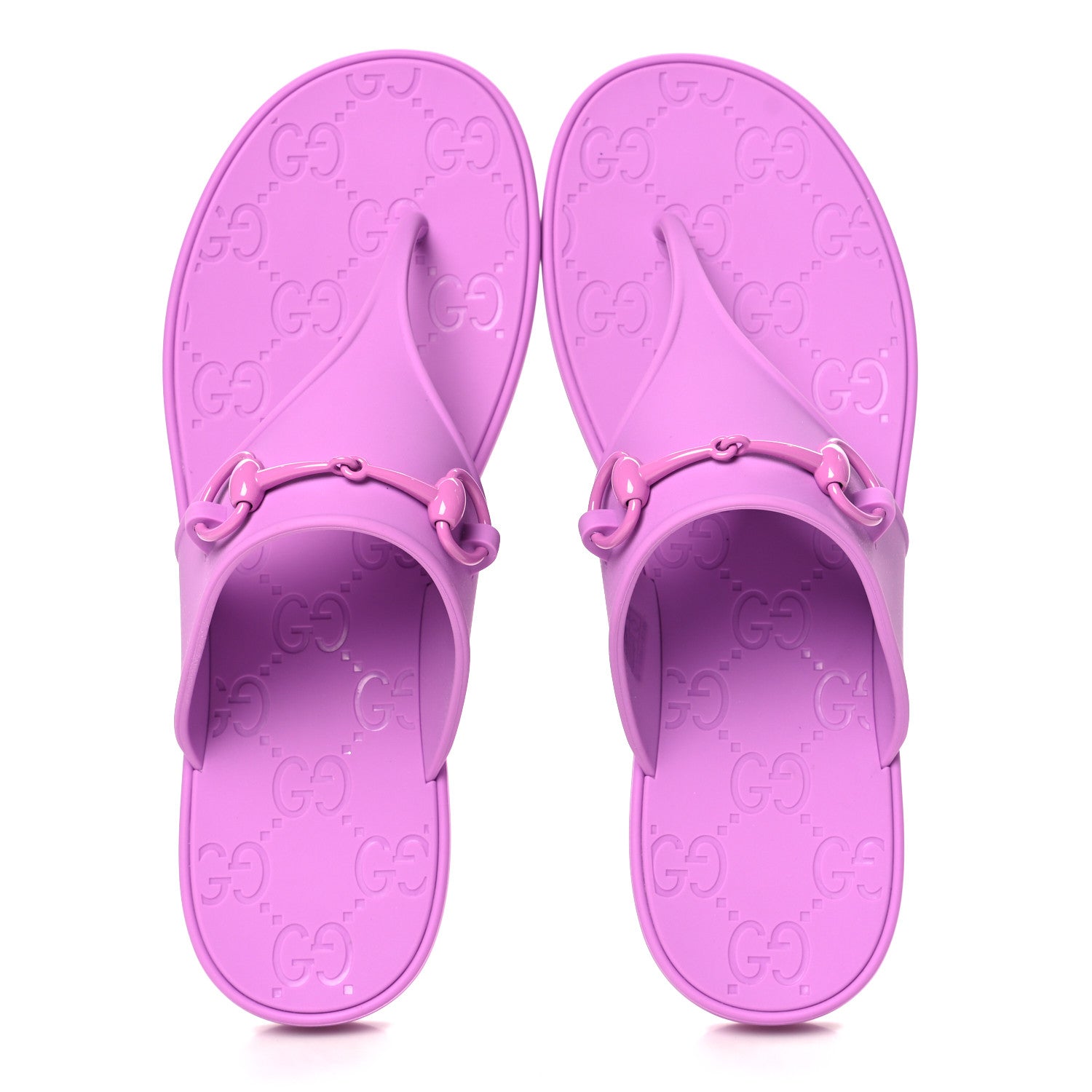 Gucci Rubber Womens Horsebit Thong Sandals 38 Candy Mousse 2 of 9