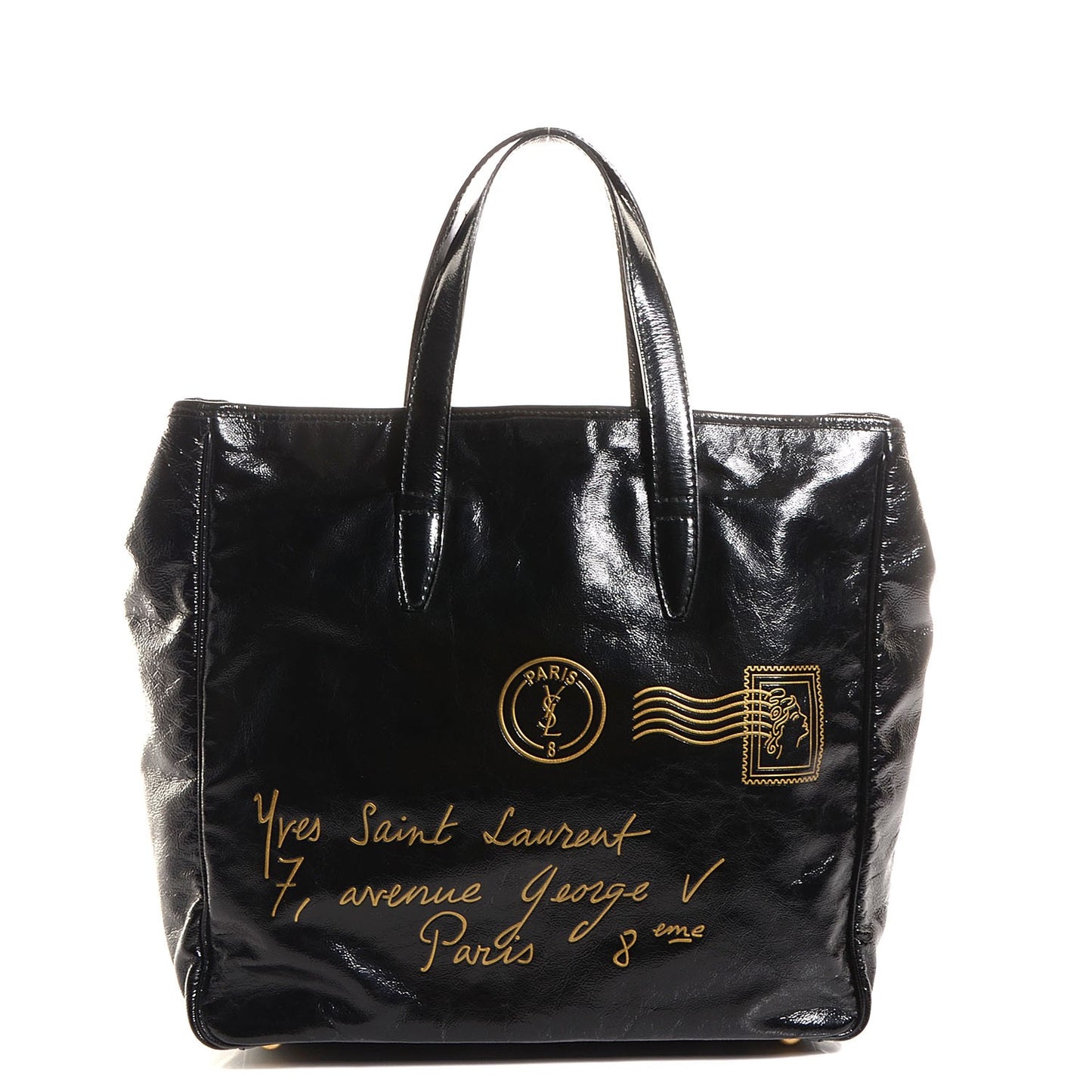 Patent Medium Y-Mail Tote Black