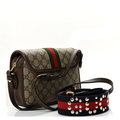 Gucci GG Supreme Monogram Textured Dollar Calfskin Web Studded Mini Ophidia Flap Shoulder Bag Beige Ebony New Acero 3 of 10