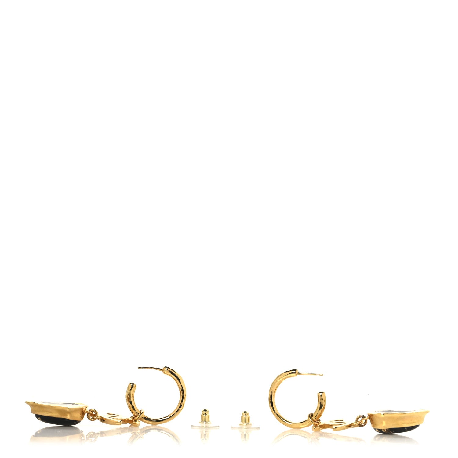 Chanel Resin CC Hoop Drop Earrings Gold Black 3 of 4