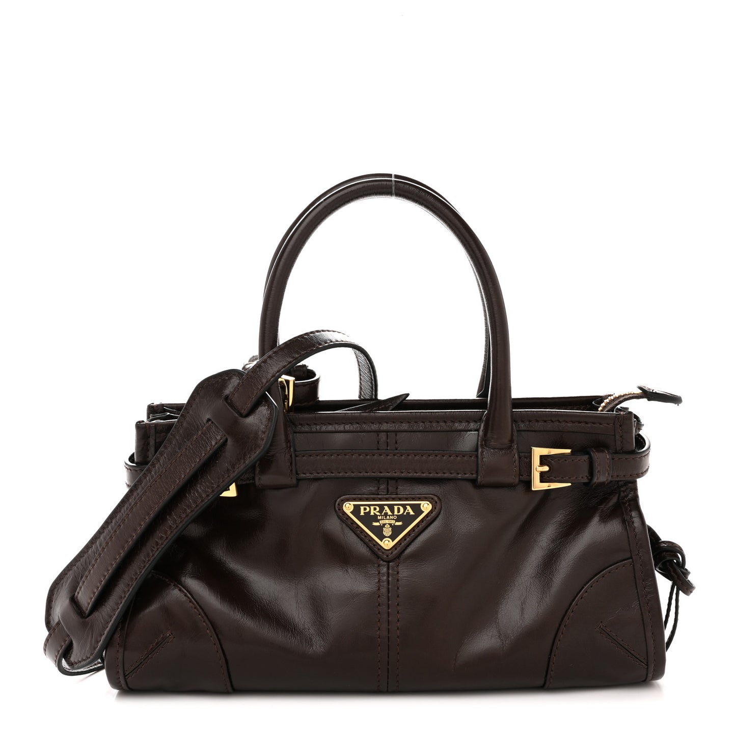 Glossy Calfskin Triangle Mini Bonnie Shoulder Bag Moro