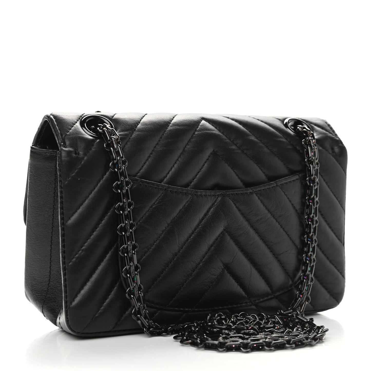 Aged Calfskin Chevron Quilted 2.55 Reissue Mini Flap So Black