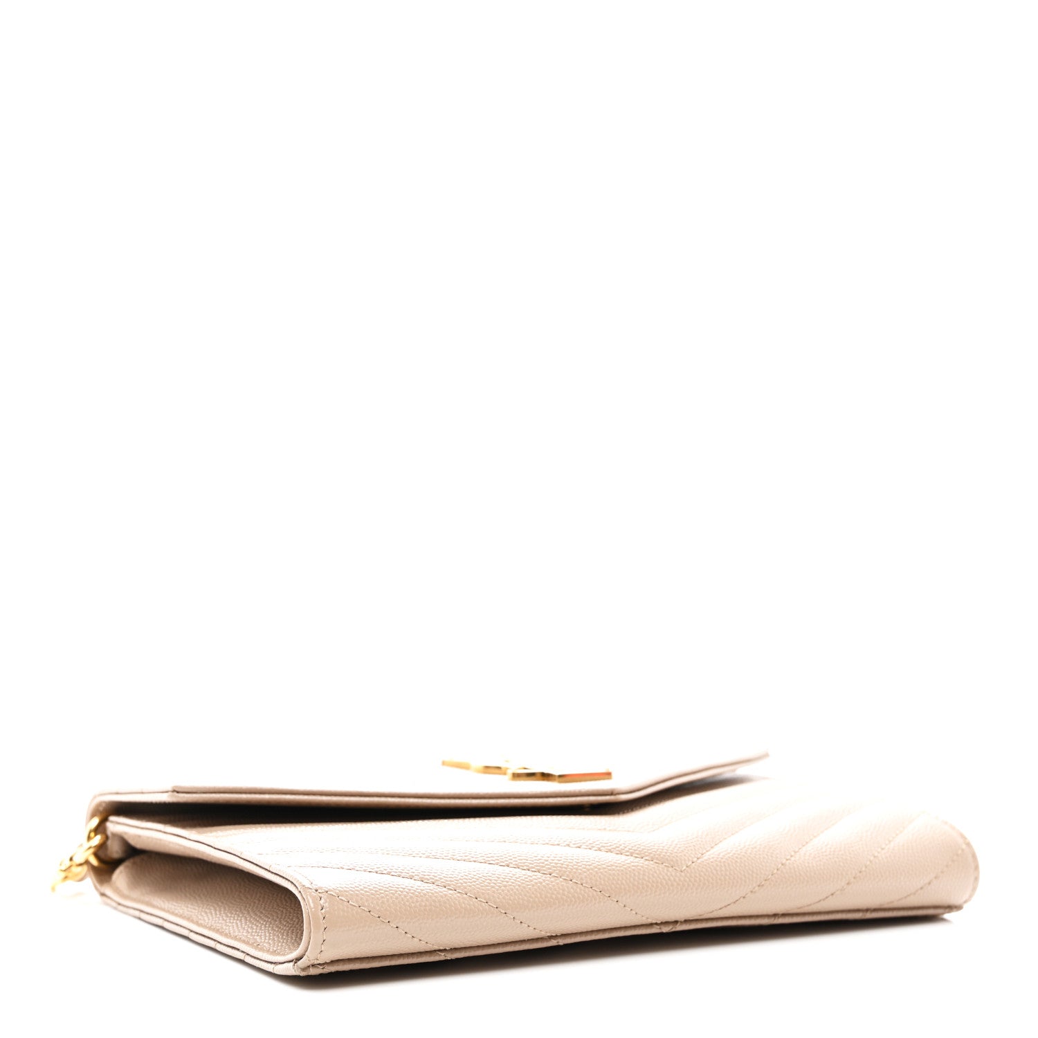 Saint Laurent Grain De Poudre Matelasse Chevron Monogram Envelope Clutch Dark Beige 4 of 8