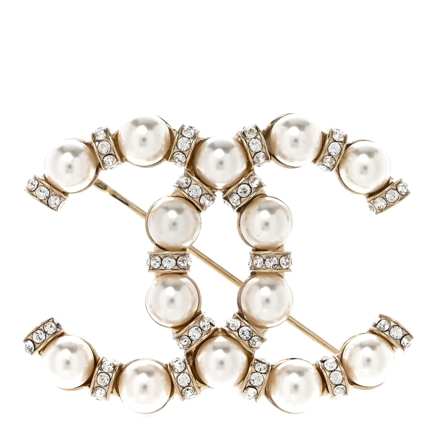 Chanel Pearl Crystal Nefertiti CC Brooch Gold 1 of 5