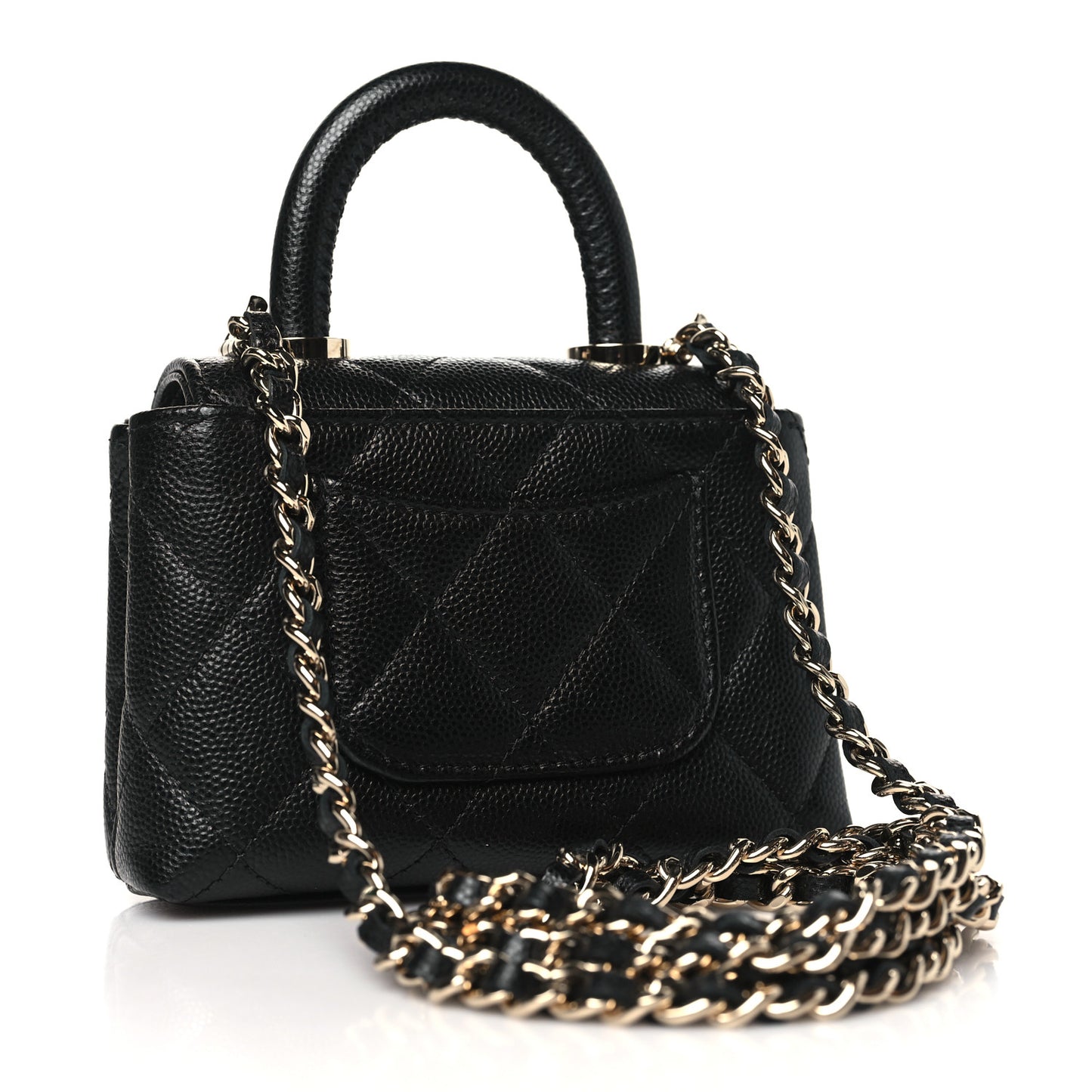Caviar Quilted Nano Coco Handle Clutch With Chain Black