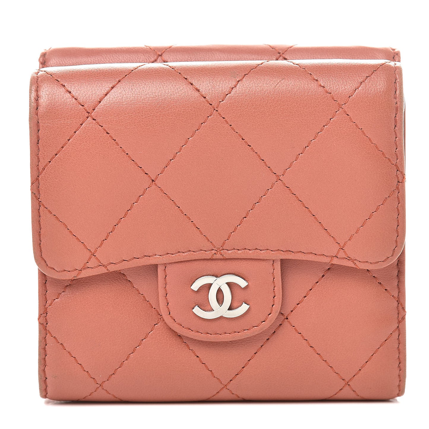 Lambskin Quilted Compact Flap Wallet Red