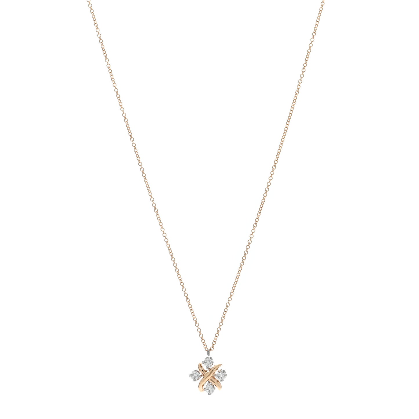 Platinum 18K Rose Gold Diamond Schlumberger Lynn Pendant Necklace