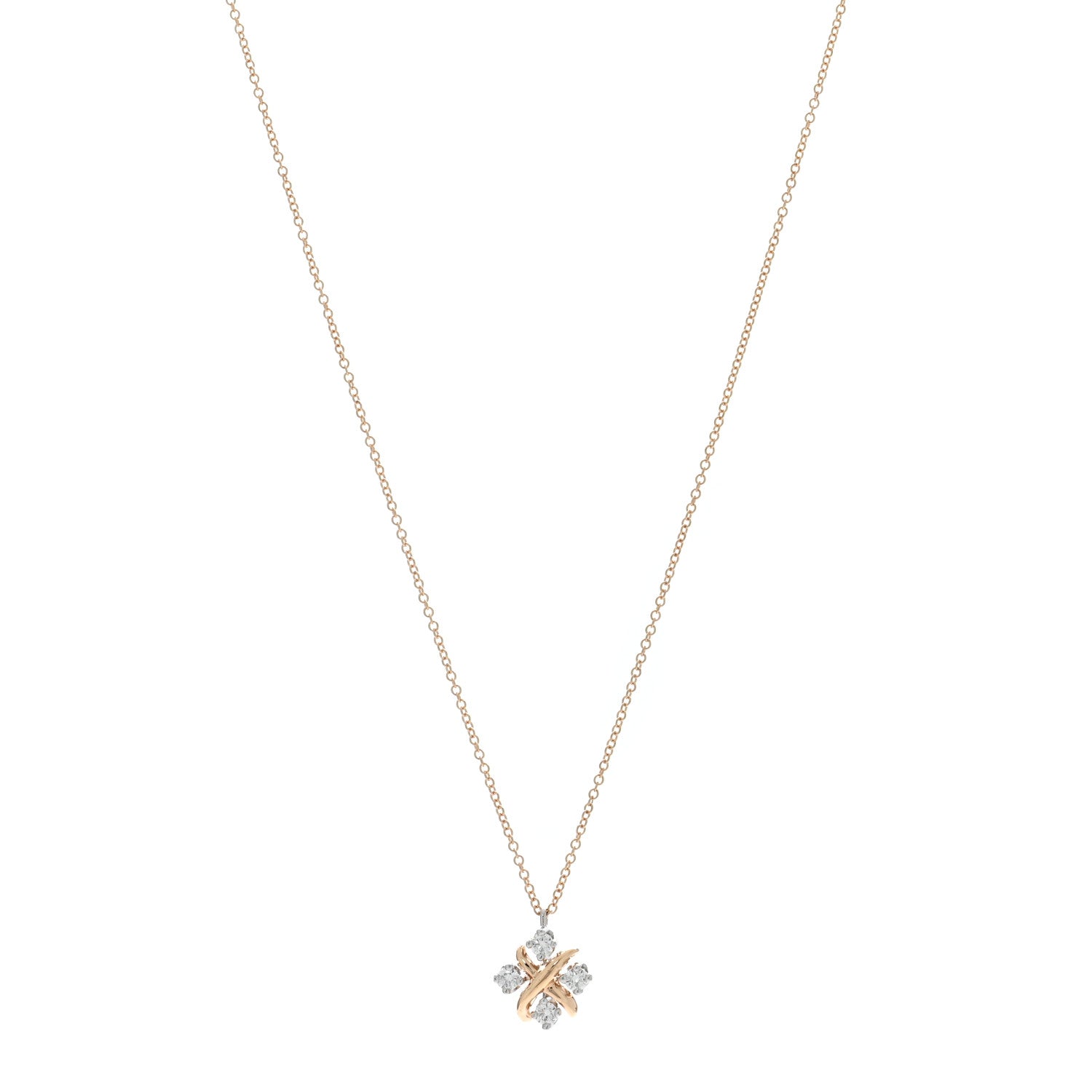 Tiffany Platinum 18K Rose Gold Diamond Schlumberger Lynn Pendant Necklace 1 of 5