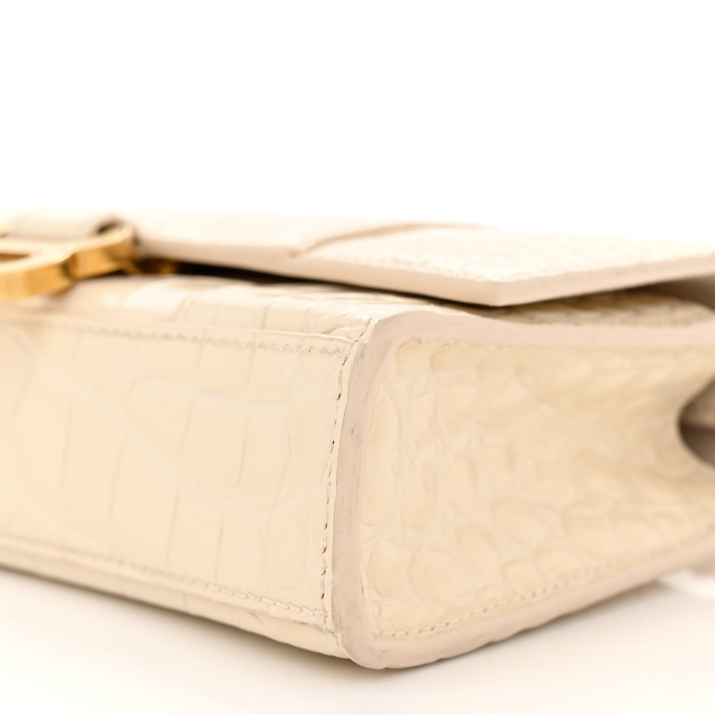 Shiny Calfskin Crocodile Embossed Hourglass Chain Bag Cream