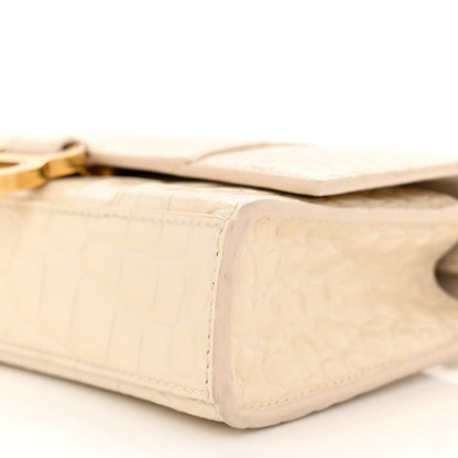 Balenciaga Shiny Calfskin Crocodile Embossed Hourglass Chain Bag Cream 9 of 13