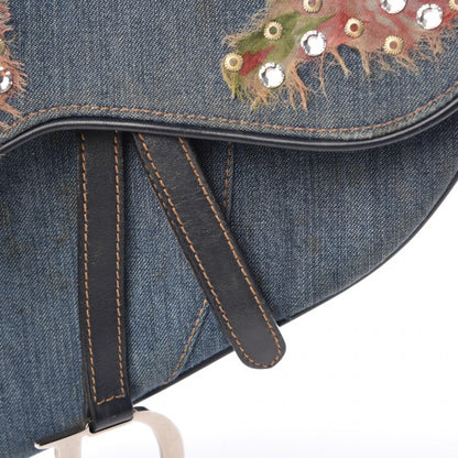 Christian Dior Denim Embroidered Saddle Bag Blue Multi 12 of 17