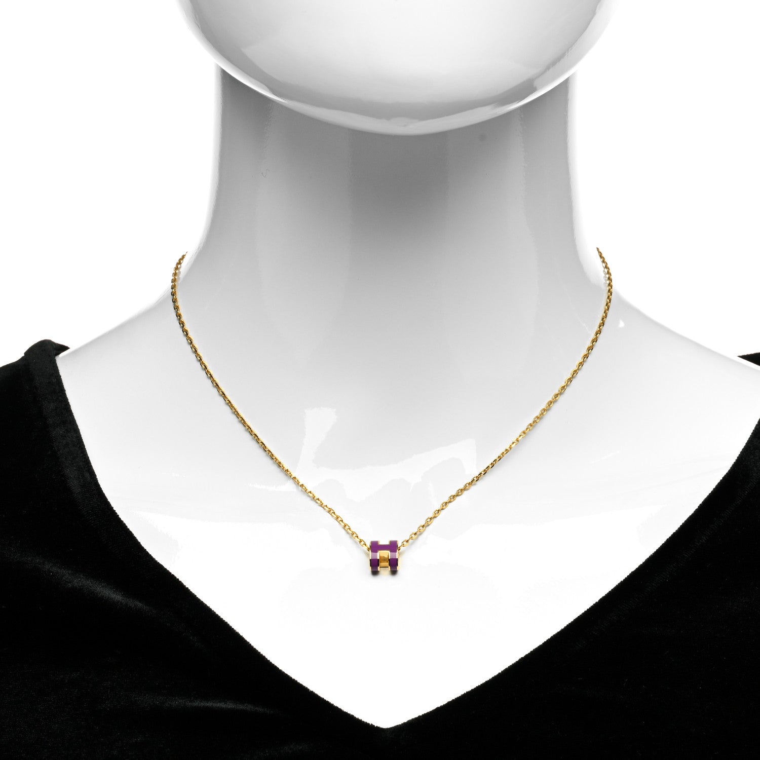 Hermes Lacquered Gold Mini Pop H Pendant Necklace Anemone 2 of 5