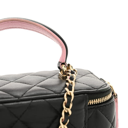Chanel Lambskin Quilted Small Top Handle Vanity Case With Chain Black Lilac 14 of 15