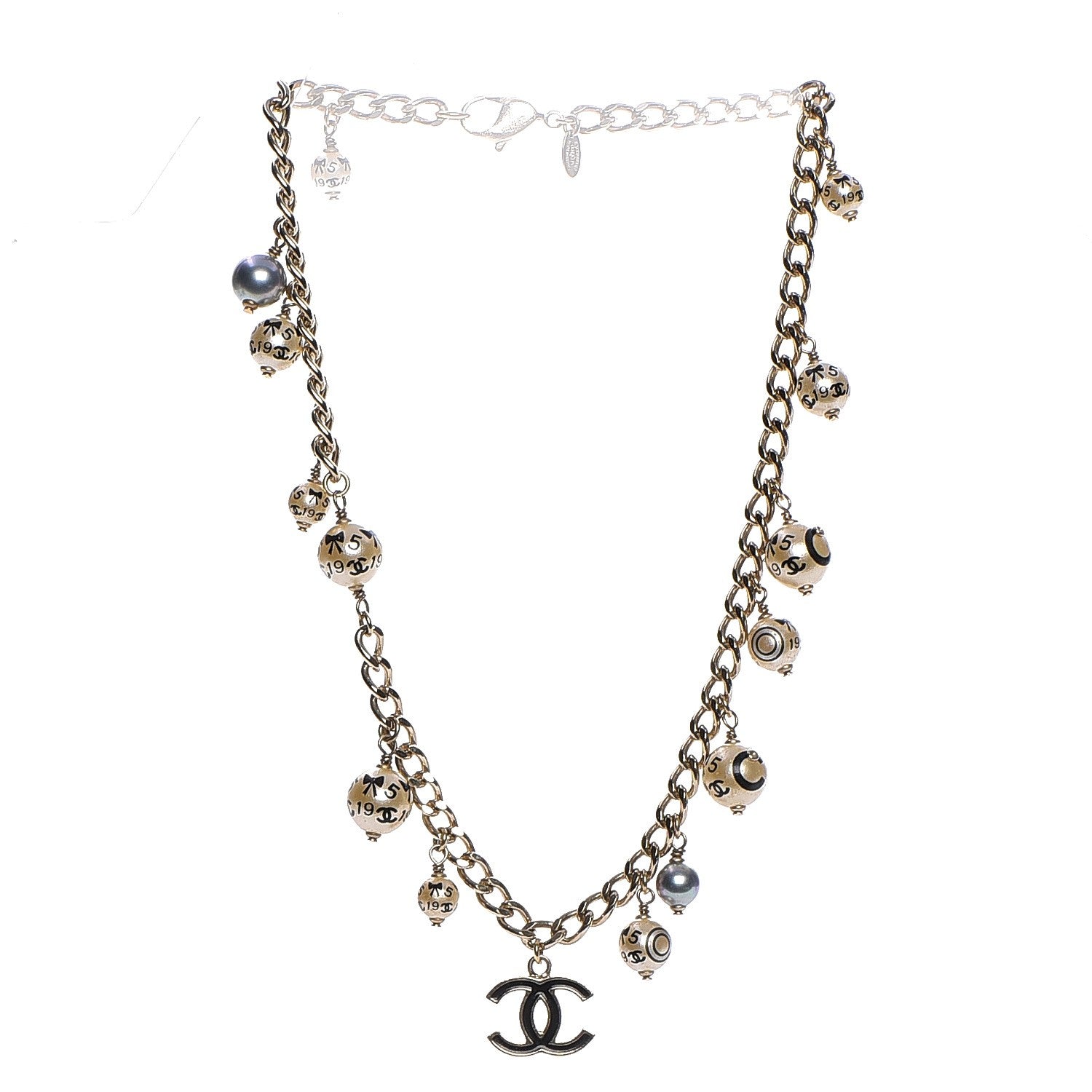 Chanel Painted Pearl CC Short Necklace Black Gold 3 of 7