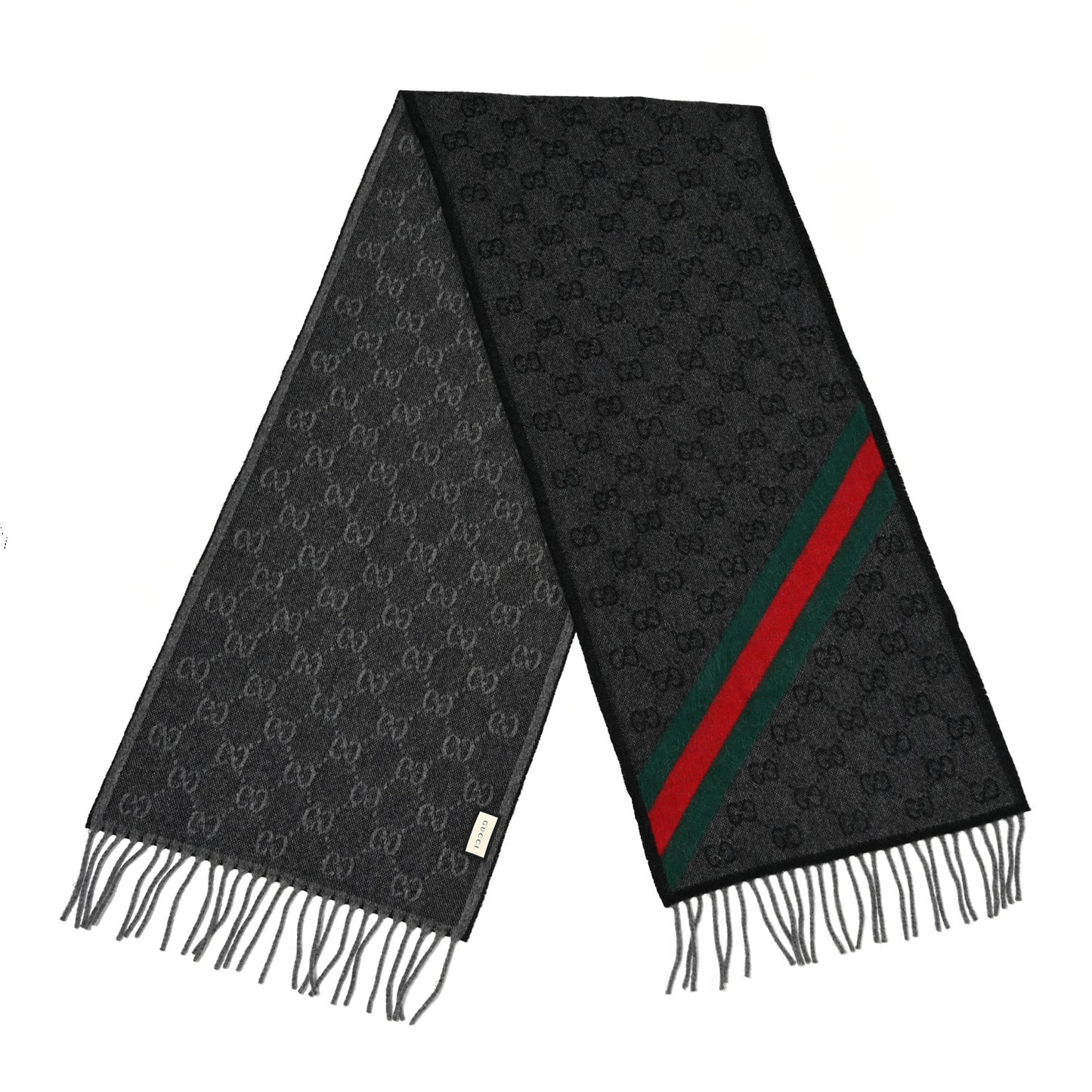Wool Jacquard Monogram Web New Nikky Scarf Lead Dark Green