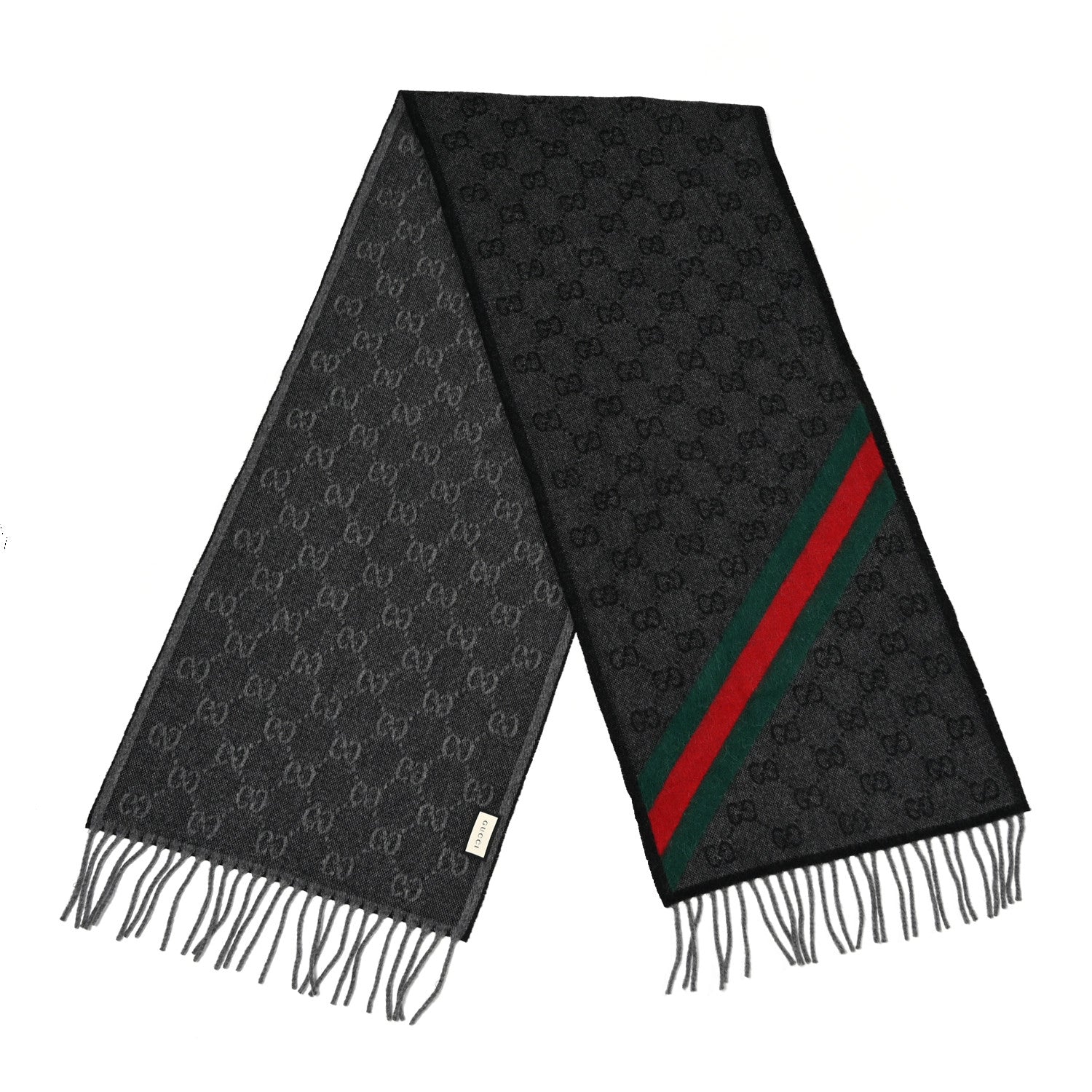 Gucci Wool Jacquard Monogram Web New Nikky Scarf Lead Dark Green 2 of 7