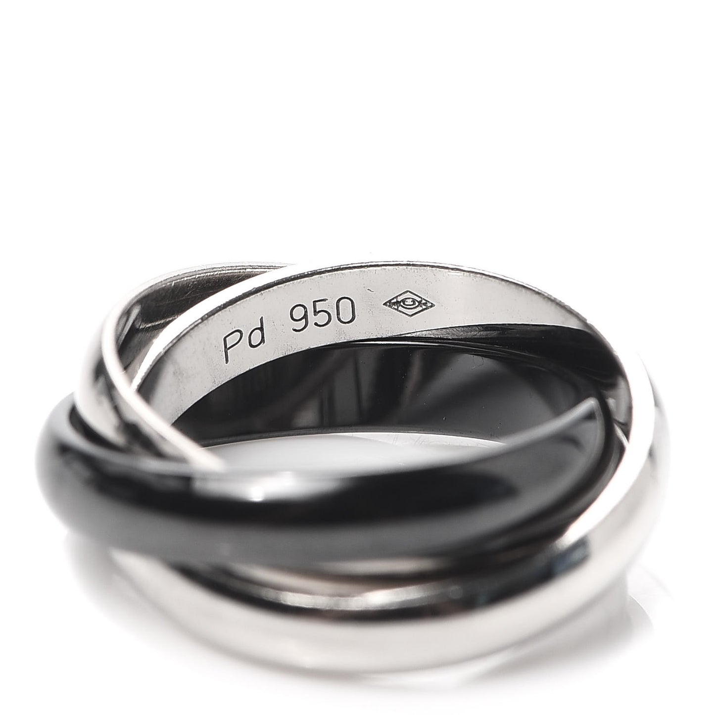18K White Gold Palladium Black Ceramic Trinity Ring 50 5.25