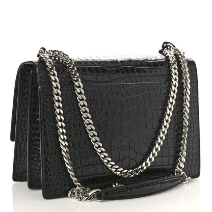 Saint Laurent Calfskin Crocodile Embossed Medium Monogram Sunset Black 3 of 9