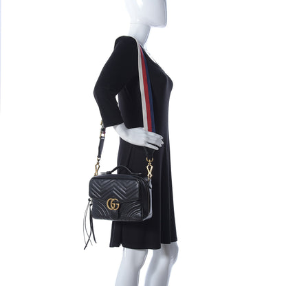 Gucci Calfskin Matelasse Sylvie Web Small GG Marmont Top Handle Shoulder Bag Black 2 of 11