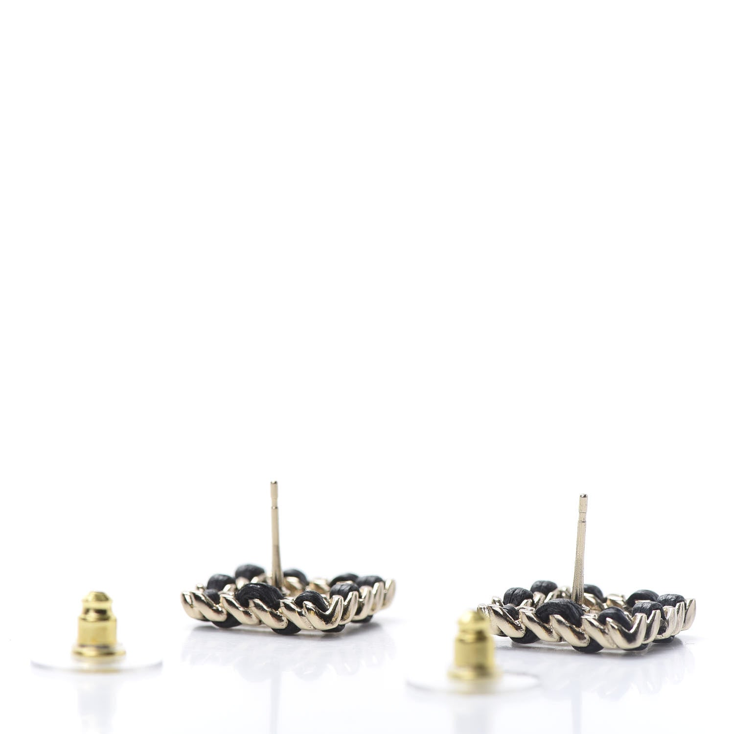 Chanel Crystal Lambskin Chain Sergeant Stud Earrings Black Gold 3 of 5