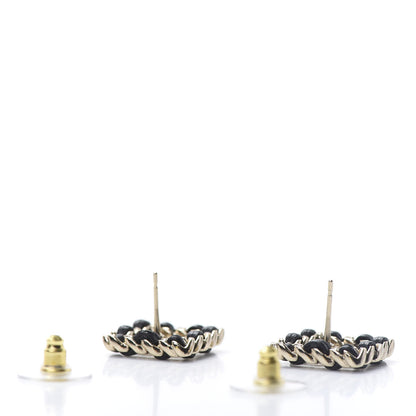 Chanel Crystal Lambskin Chain Sergeant Stud Earrings Black Gold 3 of 5