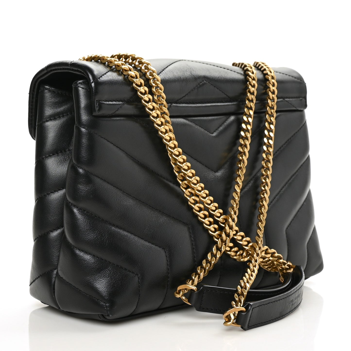 Calfskin Y Quilted Monogram Small Loulou Chain Satchel Black