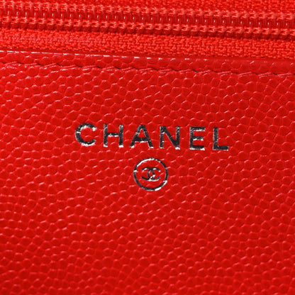 Chanel Caviar Chevron Quilted Wallet On Chain WOC Red 6 of 11