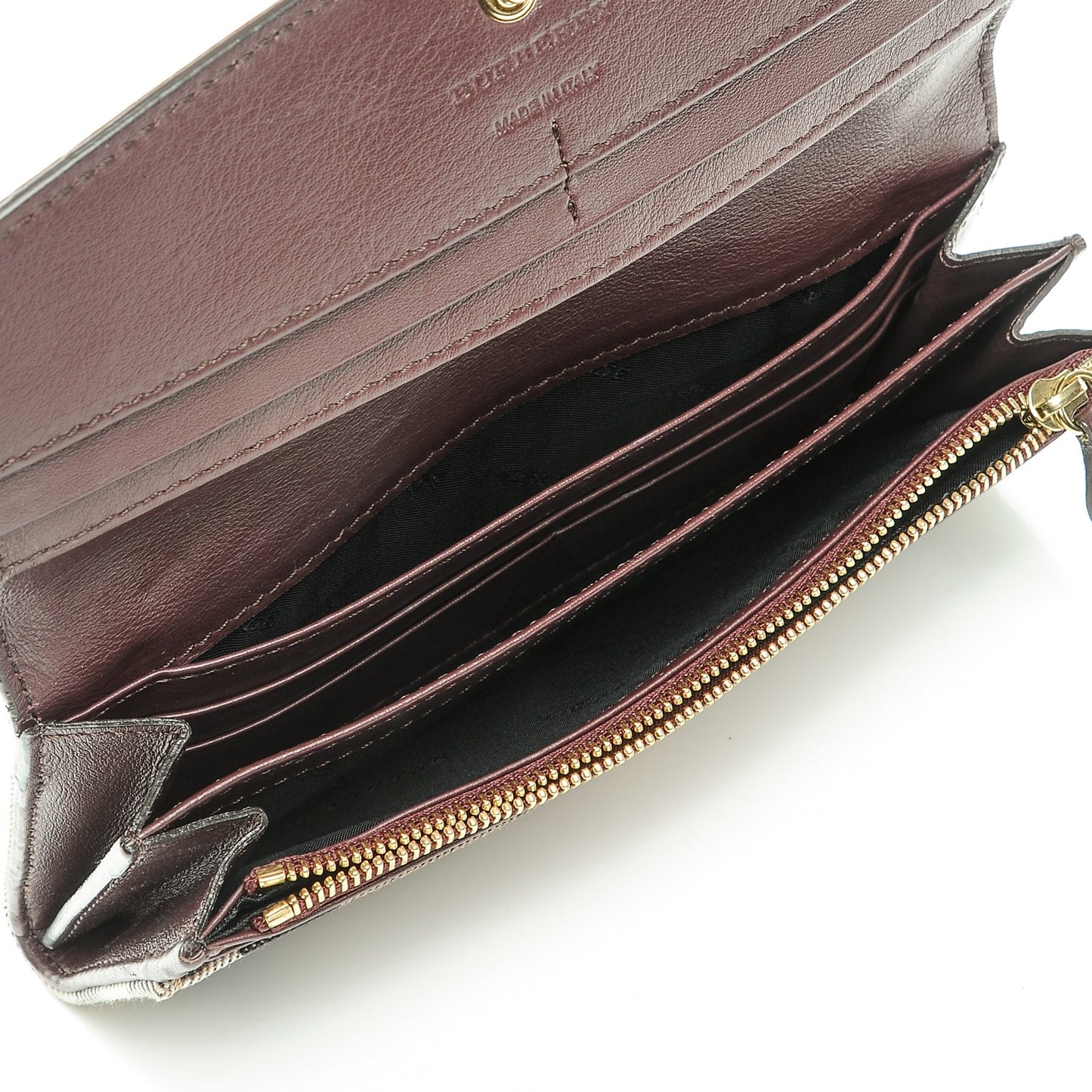 Grainy Calfskin House Check Continental Wallet Mahogany Red