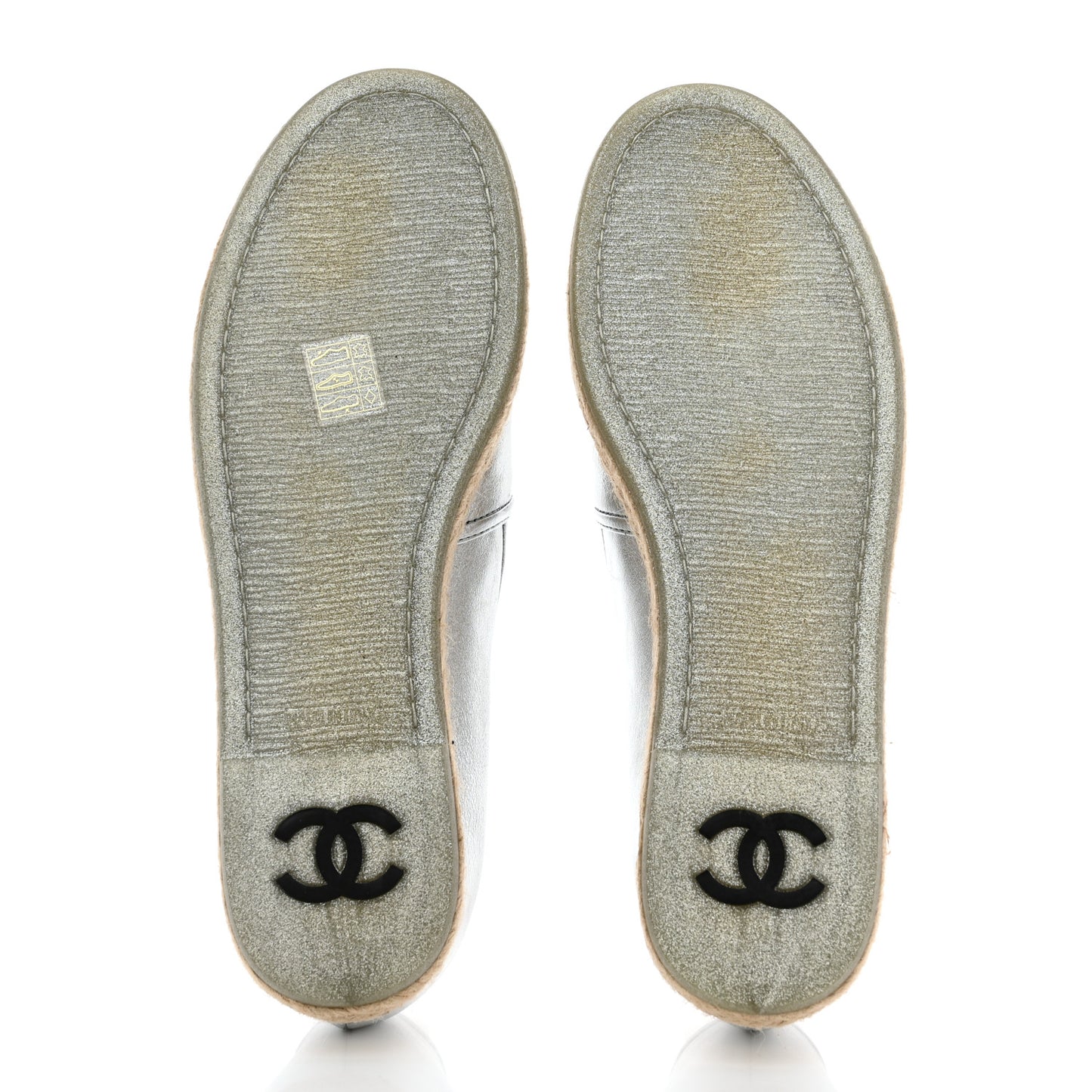 Crumpled Lambskin CC Mocassin Loafer Espadrilles 40.5 Silver