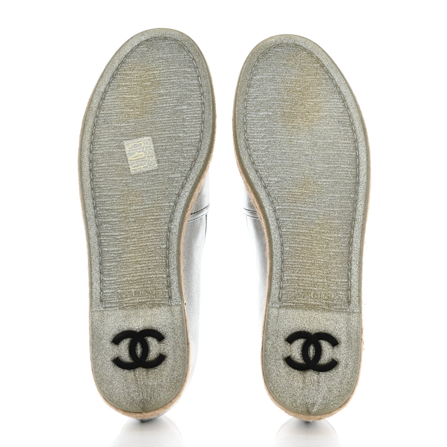 Chanel Crumpled Lambskin CC Mocassin Loafer Espadrilles 40.5 Silver 6 of 10