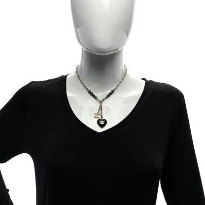 Chanel Resin Crystal Bead CC Heart Necklace Black Gold 2 of 4