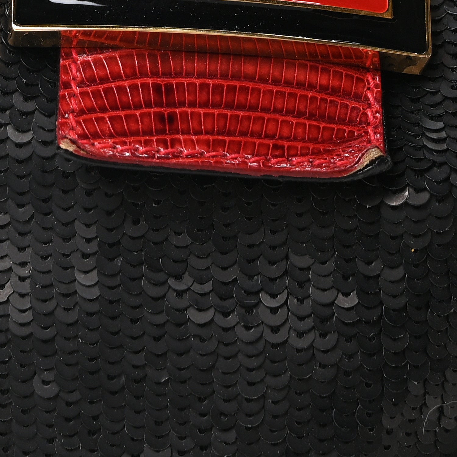 Fendi Sequin Lizard Baguette Black Red 7 of 9