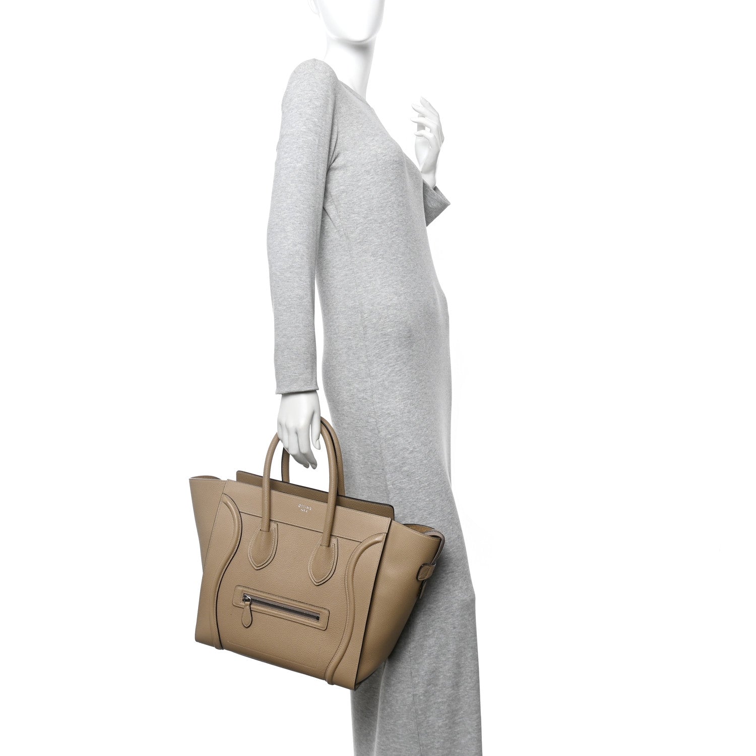 Celine Drummed Calfskin Mini Luggage Dune 2 of 9