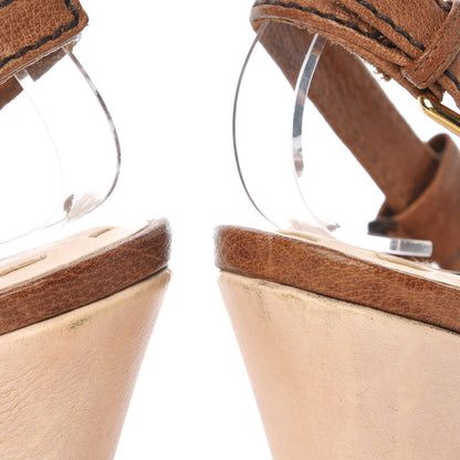 Miu Miu Calfskin Patchwork Wedge Sandals 34.5 Brown 13 of 13