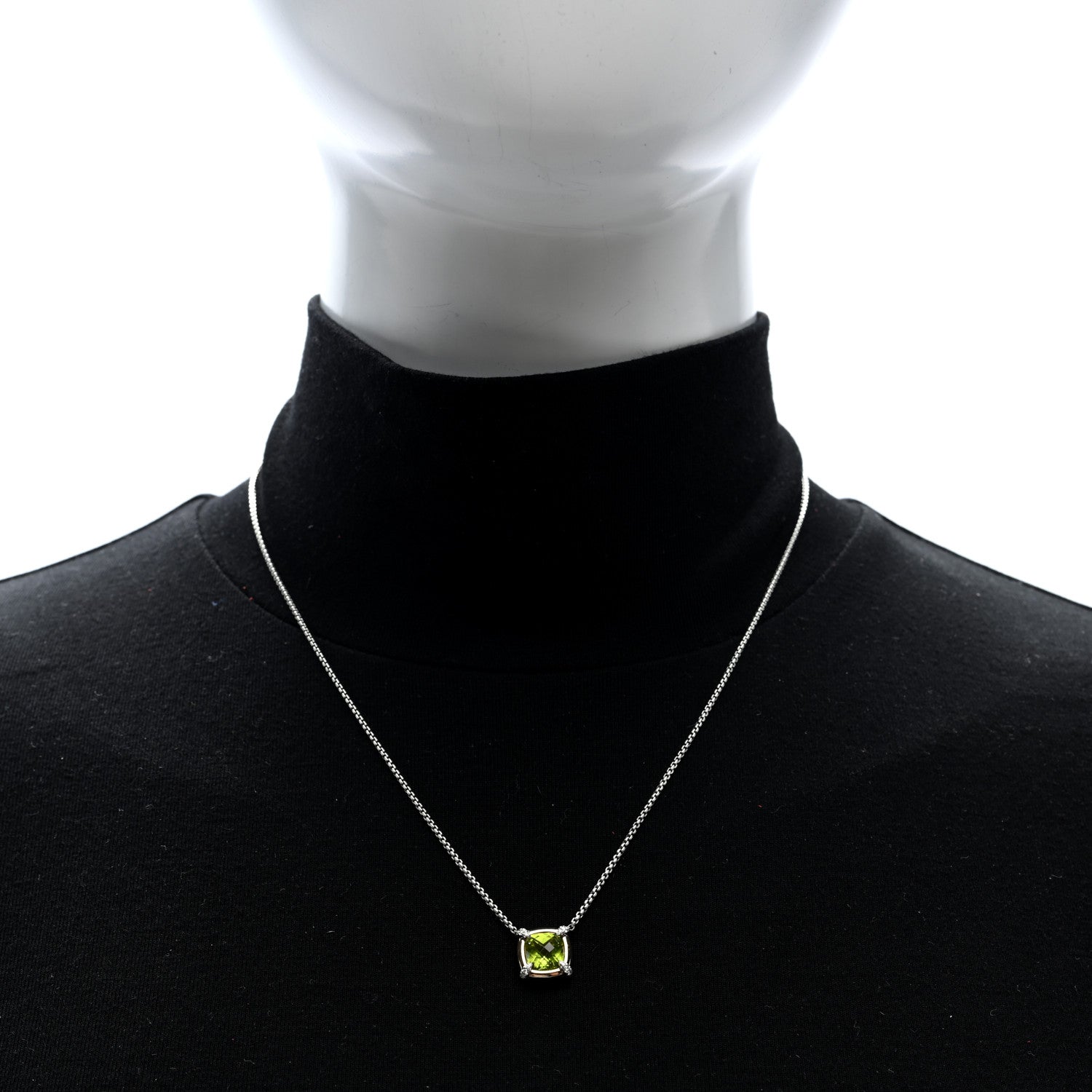 David Yurman 18K Yellow Gold Sterling Silver Diamond Peridot 7mm Chatelaine Bezel Pendant Necklace 2 of 4